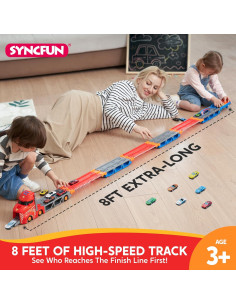 SYNCFUN Camión Transportador Pista de Carreras 2.44m con 12 Coches 2
