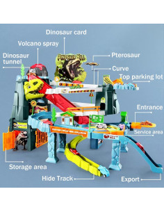 Pista de Carreras de Coches Juqic con Dinosaurios y 20 Coches Mini 2