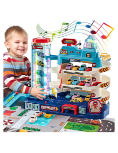 Pista de Coches de Juguete Dinosaurio con Estacionamiento Elevador