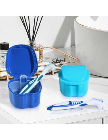 Estuche de Baño para Dentaduras KISEER 2 Piezas Azul