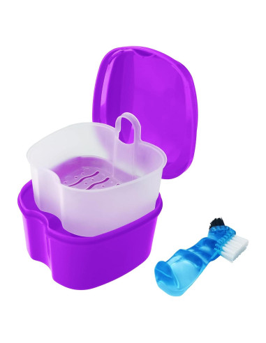 Estuche para Dentaduras Keedolla Púrpura con Cepillo 9.1x6.8cm