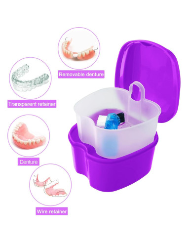 Estuche para Dentaduras Keedolla Púrpura con Cepillo 9.1x6.8cm