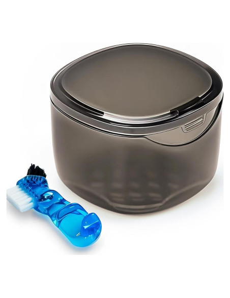 Caja para Dentaduras EZEELAI Negra Transparente con Cepillo 9x7cm