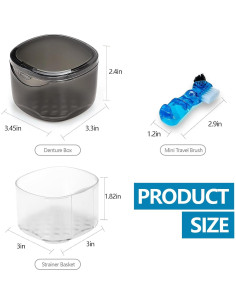 Caja para Dentaduras EZEELAI Negra Transparente con Cepillo 9x7cm 2