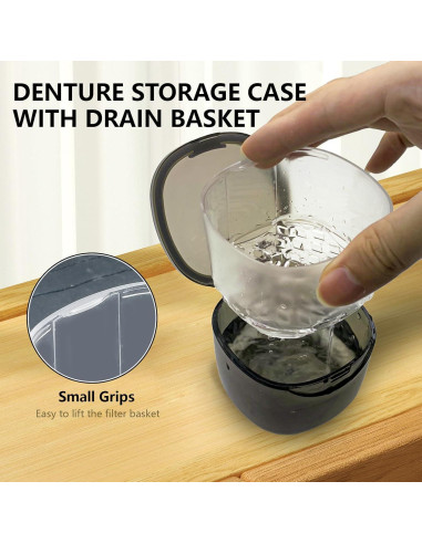 Caja para Dentaduras EZEELAI Negra Transparente con Cepillo 9x7cm