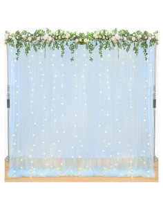 Cortina de Tul Azul Bebé con Luces 2 Pcs 1.52x3.05m Decoración