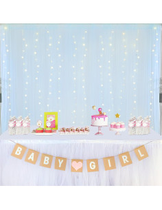 Cortina de Tul Azul Bebé con Luces 2 Pcs 1.52x3.05m Decoración 2