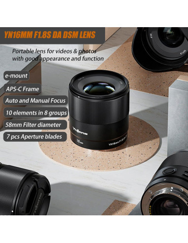 Lente Prime YONGNUO YN16mm F1.8 para Cámaras Sony E-Mount