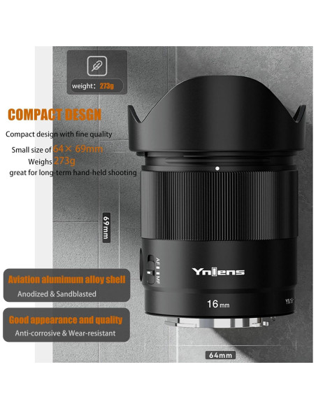 Lente Prime YONGNUO YN16mm F1.8 para Cámaras Sony E-Mount Lente Prime YONGNUO YN16mm F1.8 para Cámaras Sony E-Mount