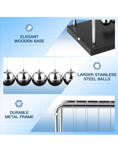 Péndulo de Newton Grande WXBRMCRY con 5 Bolas y Base de Madera