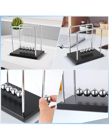 Péndulo de Newton Grande WXBRMCRY con 5 Bolas y Base de Madera