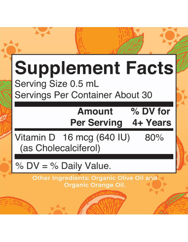 Gotas Líquidas de Vitamina D3 MaryRuth 640 IU para Niños 0.5 mL