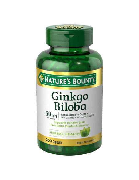 Nature's Bounty Ginkgo Biloba 60 mg 200 Cápsulas Suplemento
