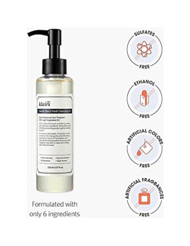 Aceite Limpiador DearKlairs 150 ml Piel Sensible Grasa Vegano