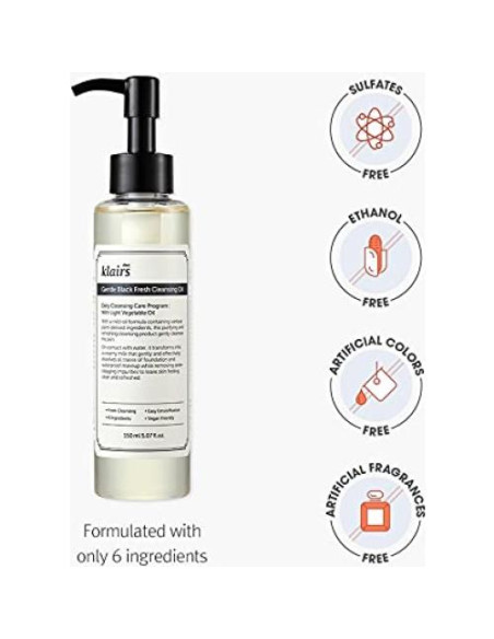 Aceite Limpiador DearKlairs 150 ml Piel Sensible Grasa Vegano