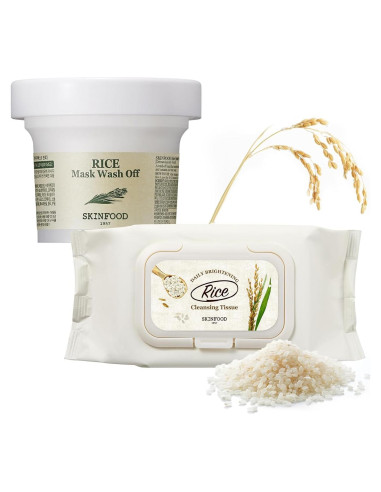 Mascarilla Lavable SKINFOOD Arroz 99g y Toallitas Limpiadoras 80 Hojas