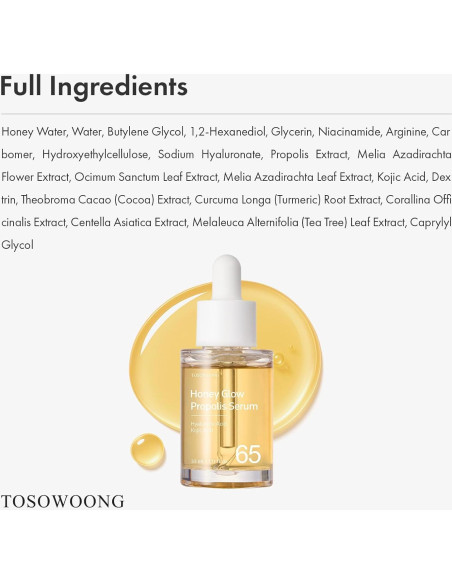 Suero Facial TOSOWOONG Honey Glow 65% 33ml - Hidratante y Brillante