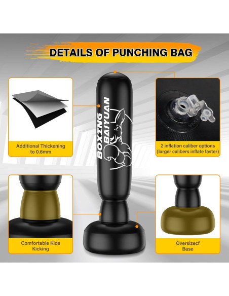 Saco de Boxeo Freestanding BaiYuan 180 cm con Guantes y Bomba