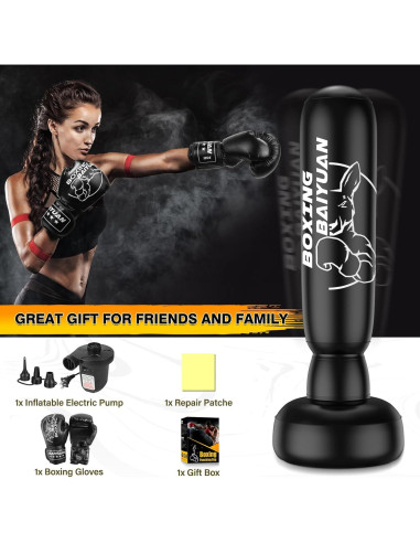 Saco de Boxeo Freestanding BaiYuan 180 cm con Guantes y Bomba