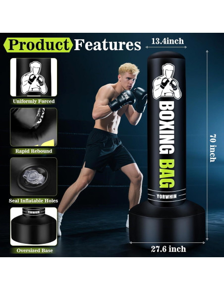 Saco de Boxeo YORWHIN 70" con Soporte y Accesorios