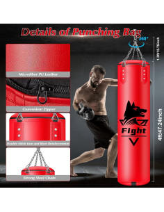 Bolsa de Boxeo Colgante YORWHIN 4FT + Guantes 12OZ + Accesorios 2