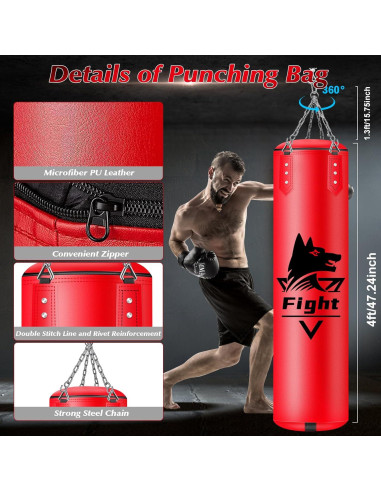 Bolsa de Boxeo Colgante YORWHIN 4FT + Guantes 12OZ + Accesorios