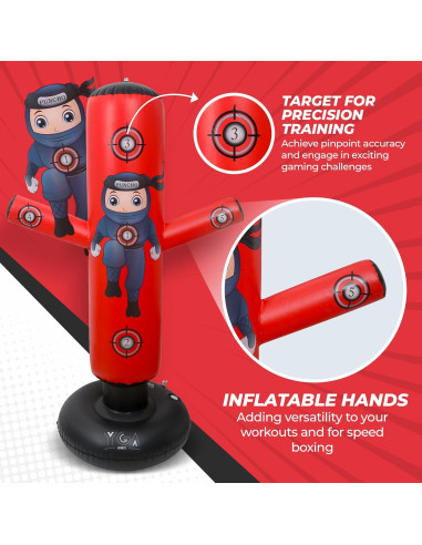 Saco de Boxeo Inflable para Niños YGA Sports 160 cm Rojo