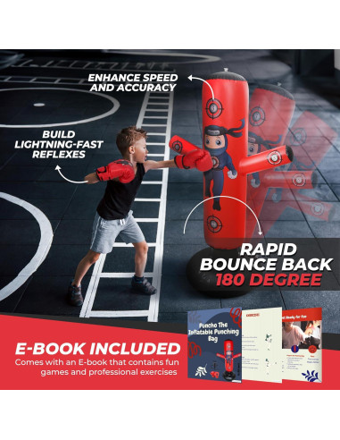 Saco de Boxeo Inflable para Niños YGA Sports 160 cm Rojo