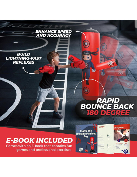 Saco de Boxeo Inflable para Niños YGA Sports 160 cm Rojo