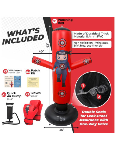 Saco de Boxeo Inflable para Niños YGA Sports 160 cm Rojo