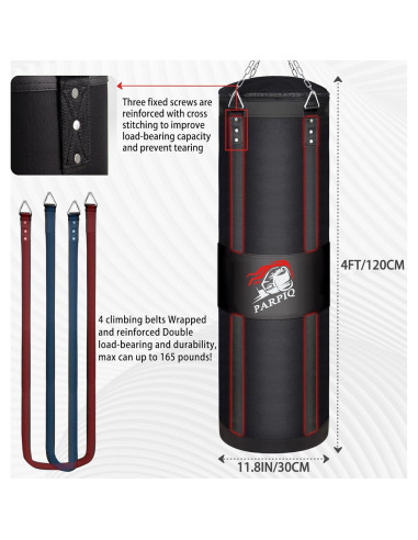 Saco de Boxeo Colgante PARPIQ 4FT + Guantes 12oz + Soporte