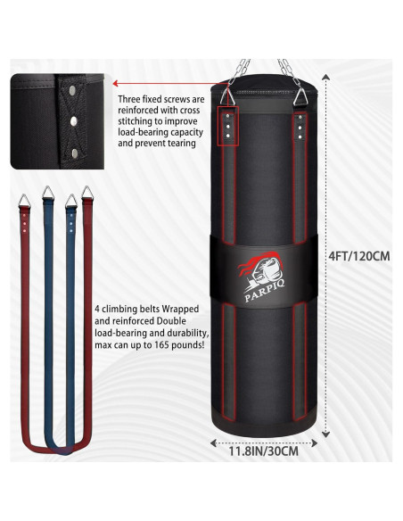 Saco de Boxeo Colgante PARPIQ 4FT + Guantes 12oz + Soporte