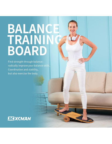 Tabla de Equilibrio XCMAN de Bambú con Paradas Ajustables 73cm