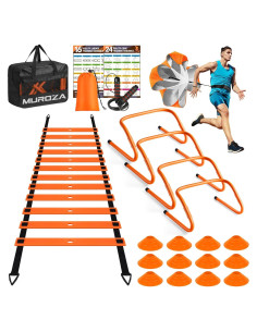Kit de Entrenamiento de Agilidad MUROZA - Escalera 6m, 12 Conos, 4 Vallas