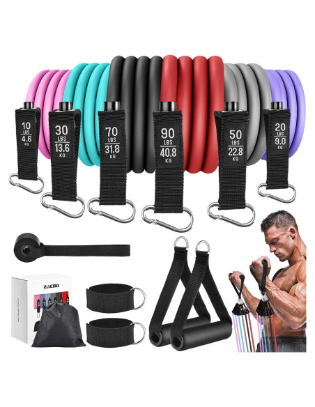 Bandas de Resistencia Zacro 270 lbs con Mangos - Entrenamiento en Casa