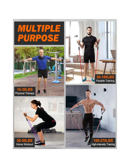 Bandas de Resistencia Zacro 270 lbs con Mangos - Entrenamiento en Casa