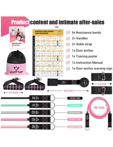 Bandas de Resistencia COFOF para Mujeres - 5 Niveles, 10-45 kg