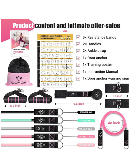Bandas de Resistencia COFOF para Mujeres - 5 Niveles, 10-45 kg