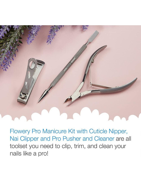 Kit de Manicura Pro Flowery con Cortacutículas y Cortauñas