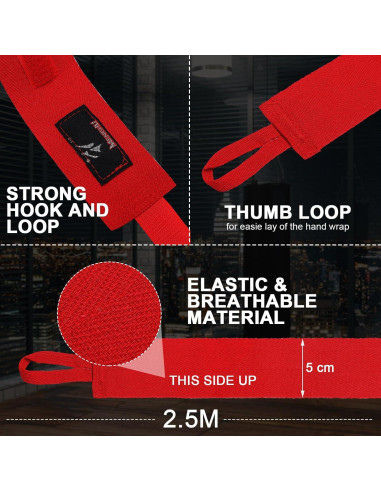 6 Pares Envolturas de Boxeo Niños Teling 2.5 Metros Algodón