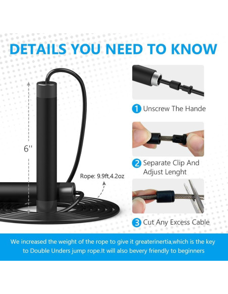 Cuerda de Salto con Peso H HANDIO 3.05m Ajustable para Boxeo