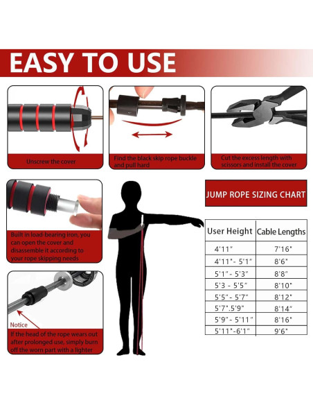 Cuerda de Salto Ajustable Goonidy con Peso 2.74m para Fitness