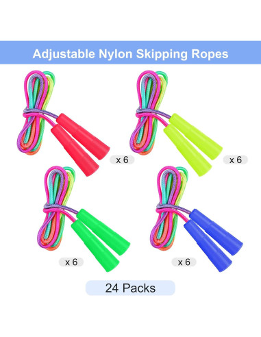 Cuerdas de Saltar Ajustables Elcoho 24 Paquetes Arcoíris 2.19m