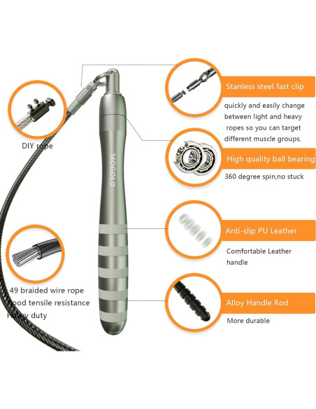 Cuerda de Salto Ajustable MOGOLD con 2 Cables para CrossFit