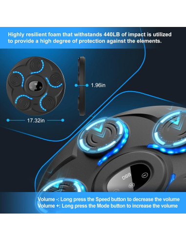 Máquina de Boxeo Musical YHR con Guantes - 5 Objetivos, Bluetooth