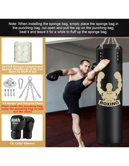 Saco de Boxeo Relleno YORWHIN 4FT con Guantes 12OZ para Adultos
