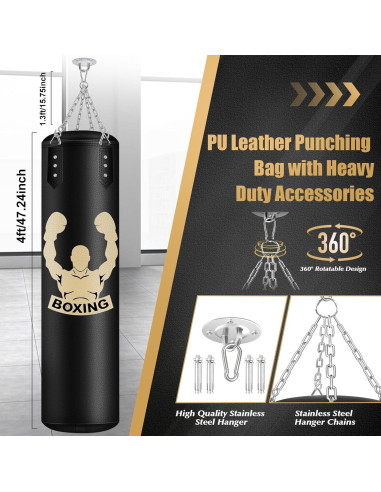 Saco de Boxeo Relleno YORWHIN 4FT con Guantes 12OZ para Adultos