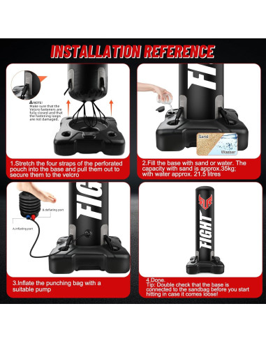 Saco de Boxeo Pesado YORWHIN 175 cm con Base y Guantes