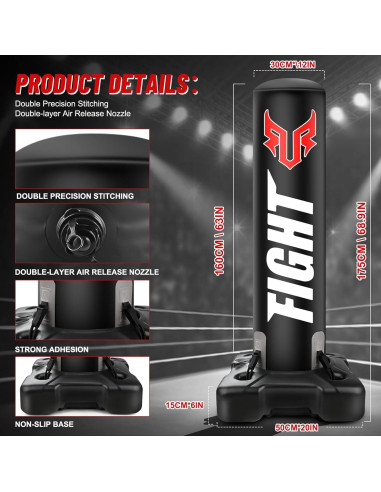 Saco de Boxeo Pesado YORWHIN 175 cm con Base y Guantes