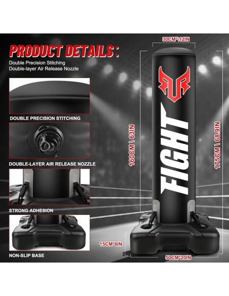 Saco de Boxeo Pesado YORWHIN 175 cm con Base y Guantes